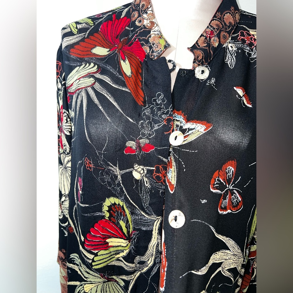 Citron 100% Silk Black Floral Button Down Blouse Sz 1X - Picture 13 of 15